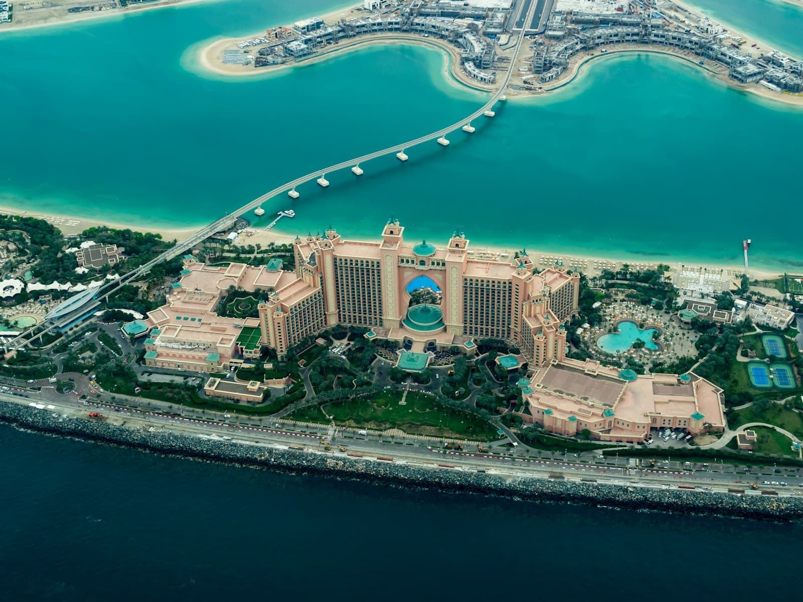 Aerial view of Palm Jumeirah and the Dubai coastline